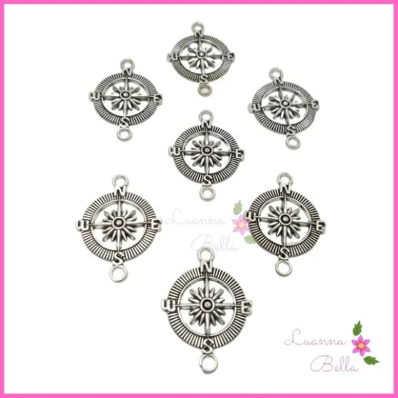 Pingente de Metal Prata Modelo Bússola - Pct c/10 unds