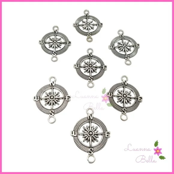 Pingente de Metal Prata Modelo Bússola - Pct c/10 unds