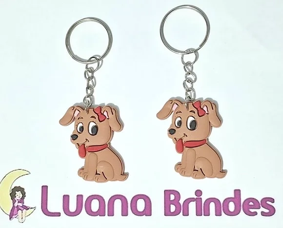 Chaveiro Cachorrinha Marrom Emborrachado Pacotes com 6 Peças