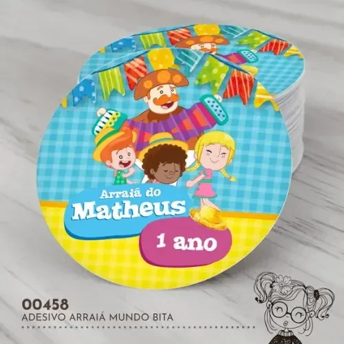 Adesivo Redondo Arraiá Mundo Bita - 00458