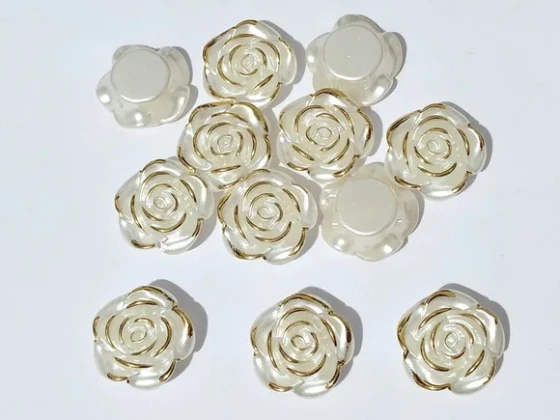 Rosa Perolada com Dourado 2,5cm Furo Passante - 12 Unidades