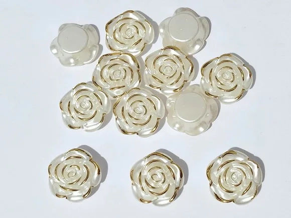 Rosa Perolada com Dourado 2,5cm Furo Passante - 12 Unidades