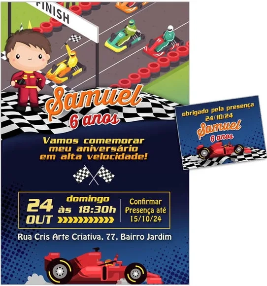 Convite Digital C/tag Corrida Fórmula 1