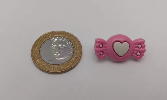 Aplique Botão de Bala/Bombom Rosa de 2,4cm - 15 unidades