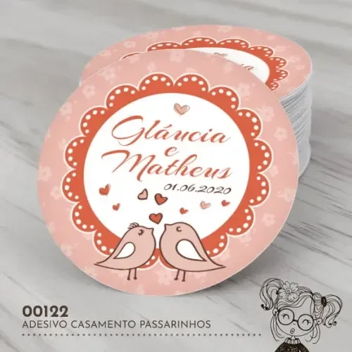Adesivo Redondo Casamento Passarinhos - 00122