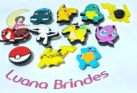 Pins de Crocs Pokemon Emborrachado Pacote com 10 Unidades