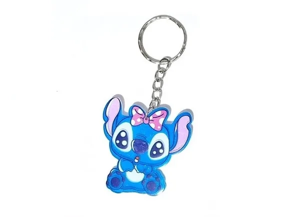 Chaveiro Stitch Baby Laço Rosa 4,5cm Resina 6 Unidades