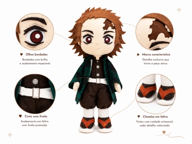 Boneco Tanjiro Kamado Feltro Pelúcia 35cm Decoração Anime