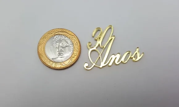 Aplique 30 anos Acrílico Espelhado Dourado 2,9cm Pct 7 Unids