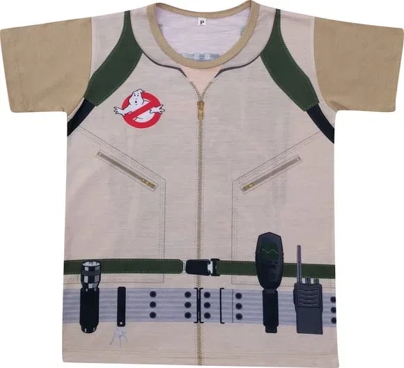 Camiseta Infantil Fantasia Caçador de Assombrações Uniforme de Cientista Parapsicólogo