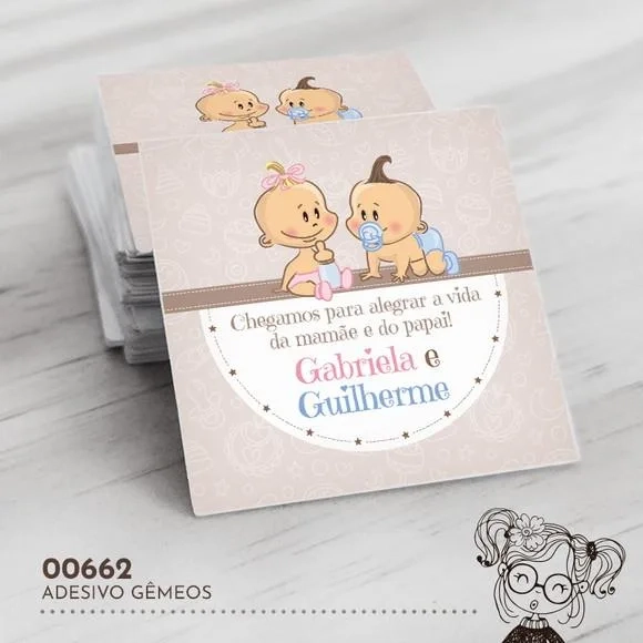 Adesivo Quadrado Nascimento Gêmeos - 00662