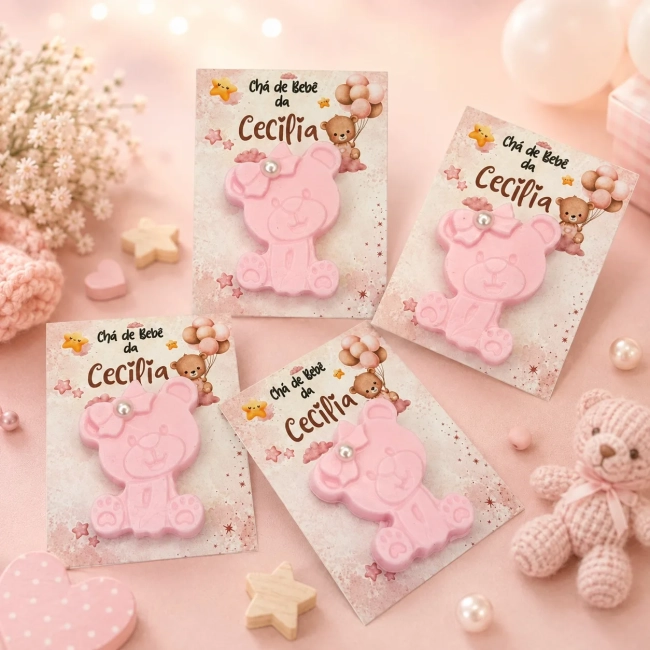 25 uni Lembrancinhas Mini Sabonete Ursinha Rosa Perfumado no Cartão Aniversário, Casamento, Chá de Bebê, Batizado e etc.