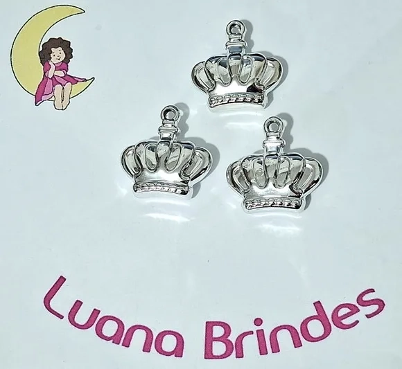 Pingente Coroa Abs Prata 3cm Pacotes com 10 Unidades