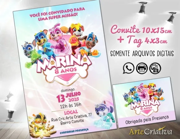 Convite Digital C/tag Patrulha Canina Skye Menina