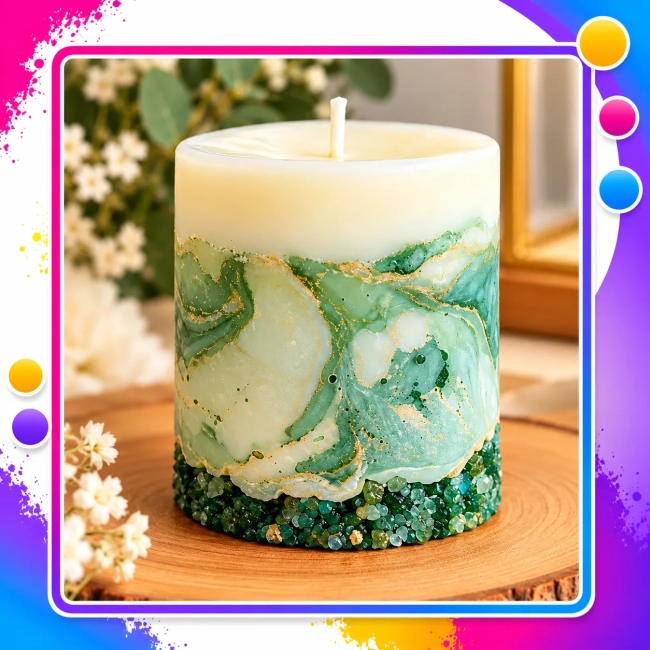 Vela Aromática Artesanal Decorativa Roxa e Branca – Vela Perfumada Personalizada