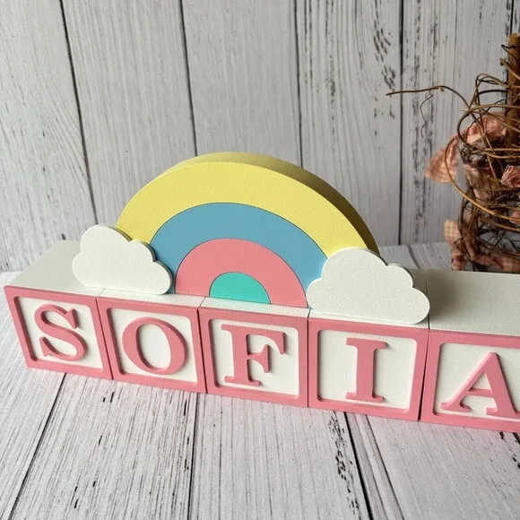 Decoração Bebê Candy Colors - Cubos 6x6cm Ts + Arco Íris.