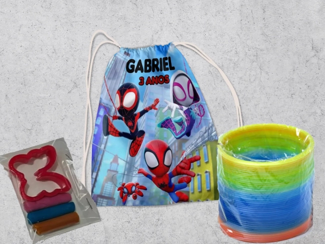 Kit Mochilinha + Mini Massinha de modelar e Mola Maluca  Casa Magica Aranha Baby