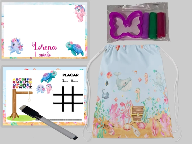 Kit Mochila e Lousa Magicas + Kit Massinha Fundo do Mar