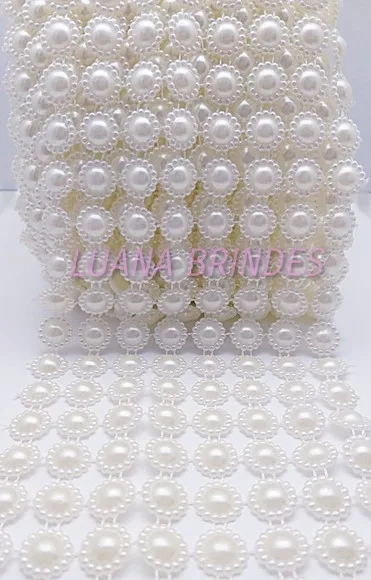 Manta de Meia Pérola Decorada Branca de 12mm - 10cm x 50cm