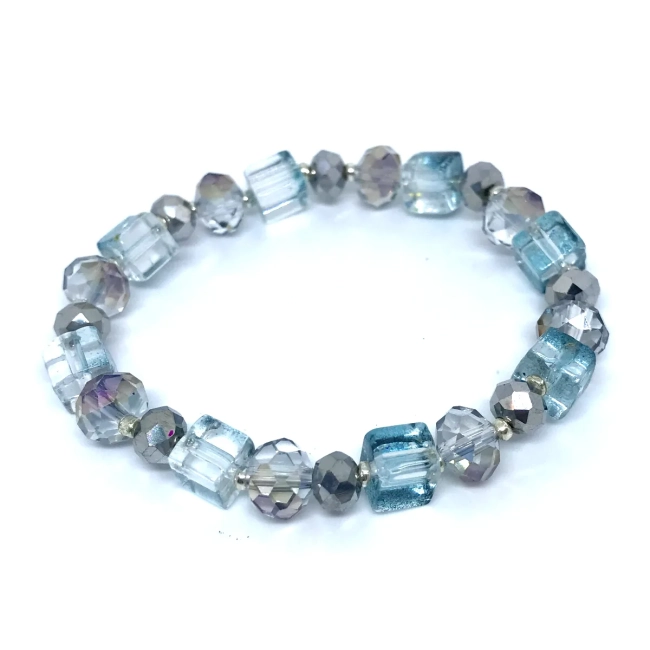 Conjunto Luxo Brinco e Pulseira Cristal Boreal (Cinza Azulado)