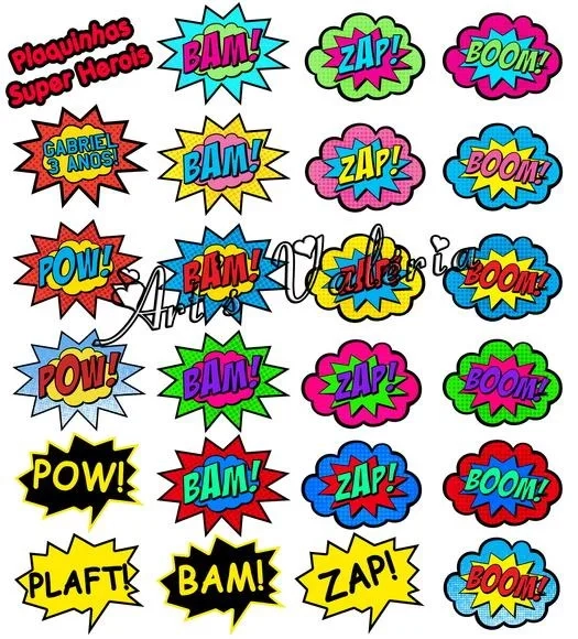 Plaquinha para Foto Onomatopeias dos Super Herois