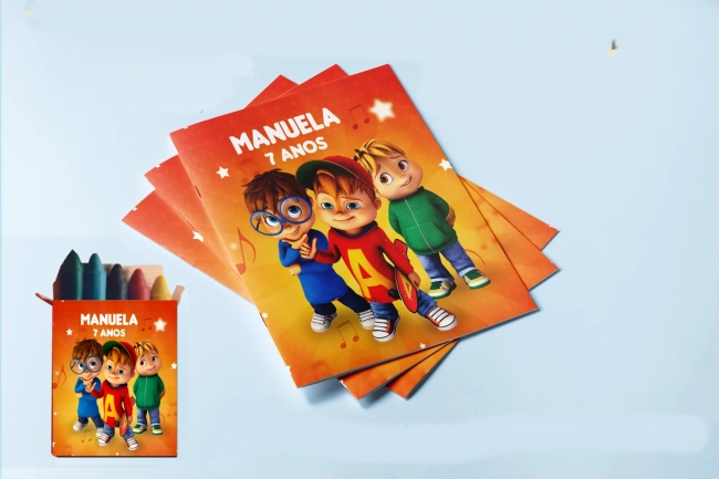 Revista para colorir com Giz de cera Personalizado Alvim e os Esquilos
