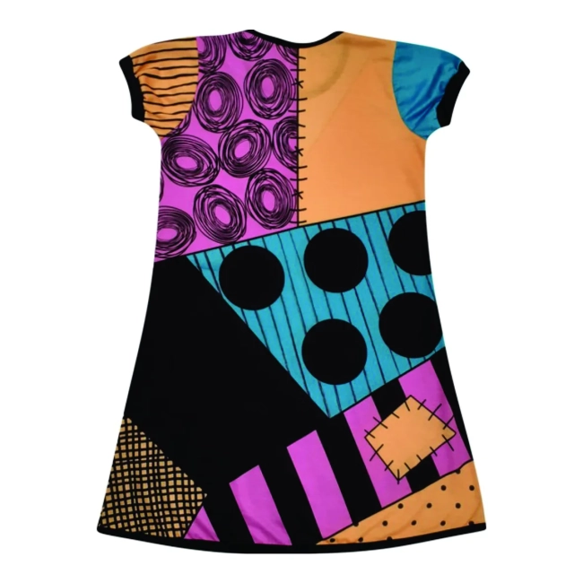 Vestido Infantil Fantasia Boneca de Pano Retalhos Coloridos com Costuras