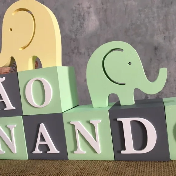 Cubos Decorativos Personalizados de MDF para Quarto de Bebê - Tema Elefantinho