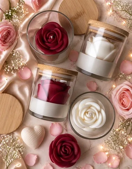 Vela com Flor de Peônia ou Botão de Rosa