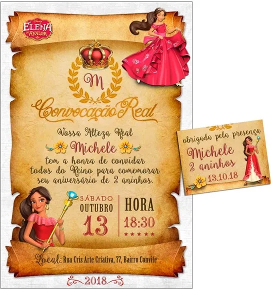 CONVITE DIGITAL C/TAG Pergaminho Princesa Elena Disney