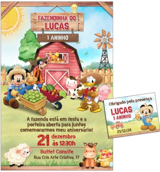 Convite Digital C/tag Fazenda Mickey Mouse 2