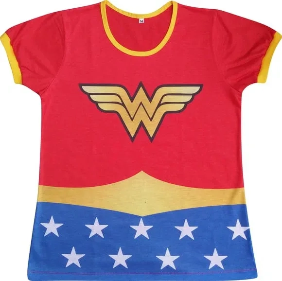 Blusa Adulto Fantasia Heroína das Estrelas Vermelha e Azul