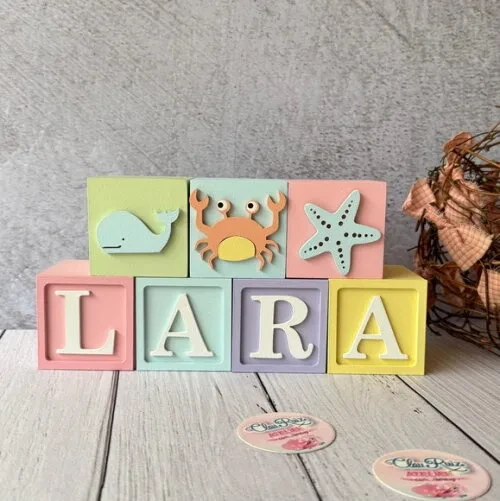 Fundo do Mar Tons Pastel Cubos 6x6cm Ts- Decoração Bebê