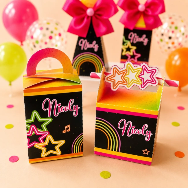 kit caixinhas Neon | Personalizado | Festa infantil | Pré montada | Mimo| Personalizados