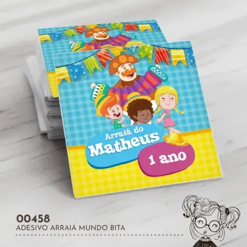 Adesivo Quadrado Arraiá Mundo Bita - 00458