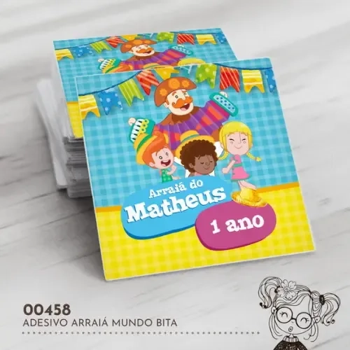 Adesivo Quadrado Arraiá Mundo Bita - 00458