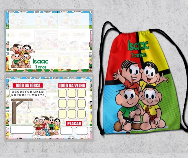 Kit Mochila e Lousa Magica para lembrancinhas Turma da Monica