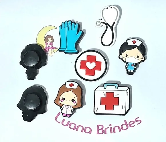 Pins de Crocs Enfermagem Emborrachado Pacote com 6 Unidades