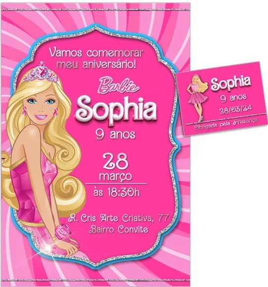 Convite Digital C/tag Boneca Barbie 2