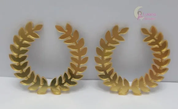 Aplique Coroa de Louro Acrílico Espelhado Dourado-pct C/5 un