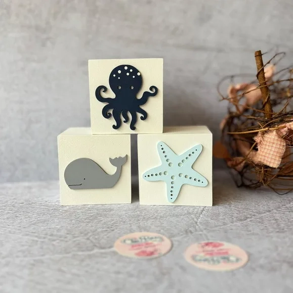 Fundo do Mar Cubos 8x8cm Decoração Bebê