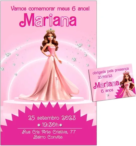Convite Digital C/tag Boneca Barbie Rosa 6