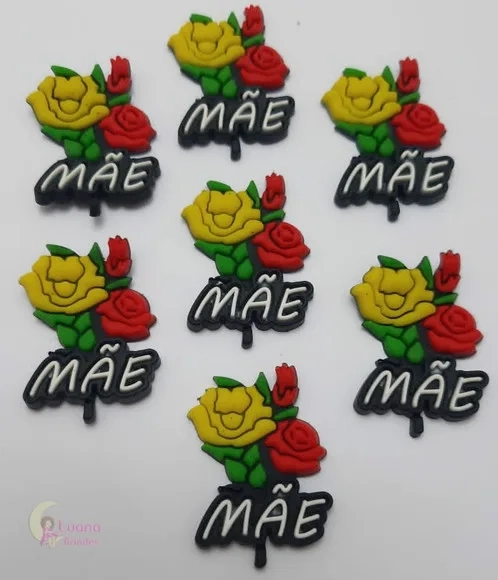 Aplique Rosas Nome Mâe Emborrachado - Pct C/6 Unidades