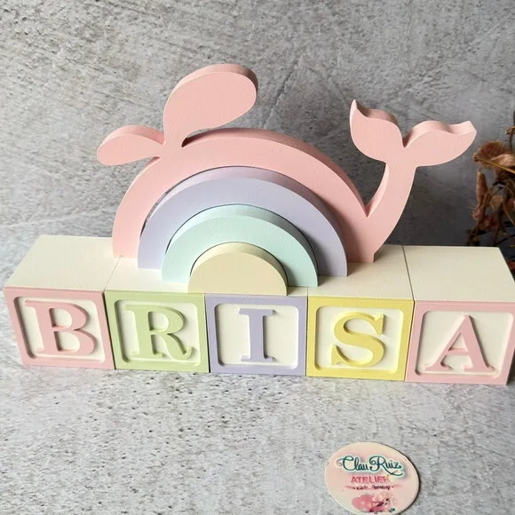 Baleia + Cubos 6x6cm Ts Decoração Bebê Fundo do Mar