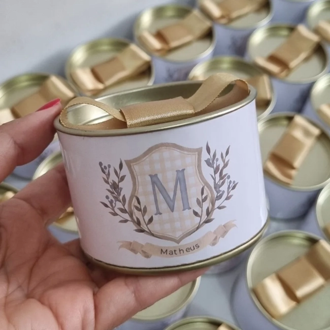 Lembrancinha maternidade tubolata 5x7 Tampa Metalizada Dourada