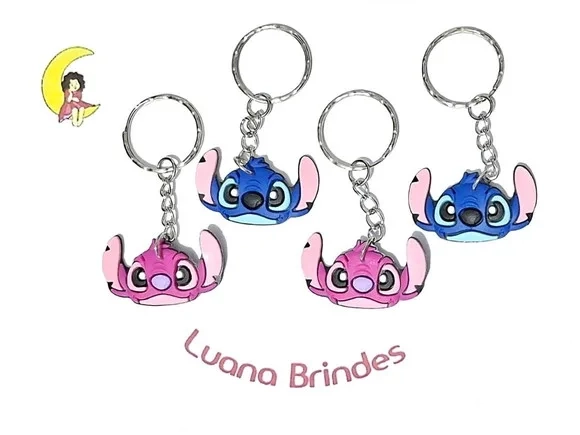 Chaveiro Stitch e Angel Emborrachado Pacote com 6 Unidades
