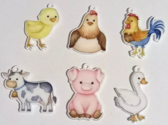 Pingente Fazendinha Acrílico U.v Variados - 6 Unidades