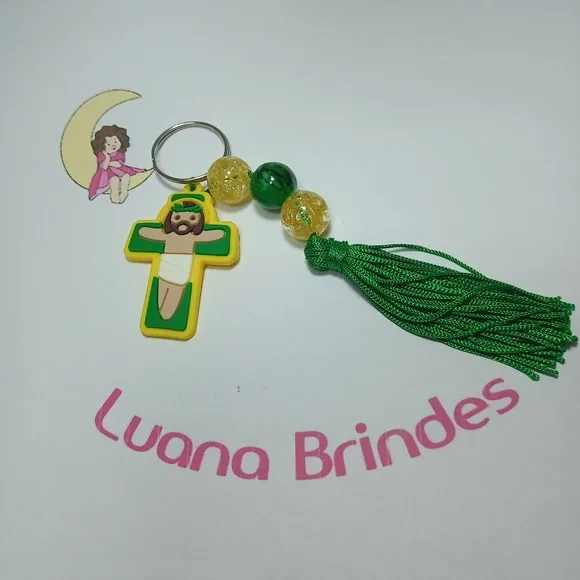 Chaveiro Crucifixo Brasil Emborrachadofranja E Pedras 14cms