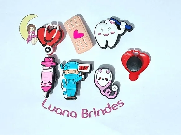 Pins de Crocs Enfermagem Emborrachado Pacote com 6 Unidades