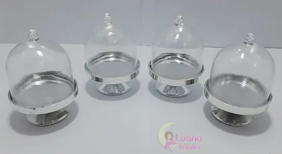 Mini Cúpula Transparente e Prata de Acrílico - Pct C/5 Unid